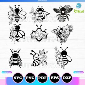 bee floral svg bundle