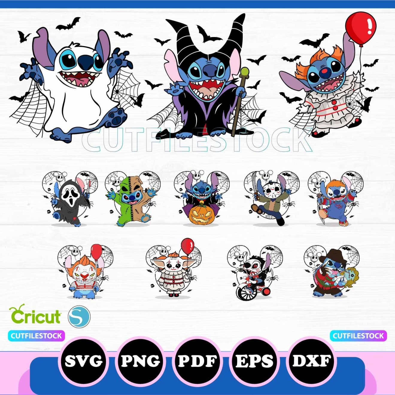 Horror Stitching Vector Stitch Halloween Bundle Svg Png, Scary Stitch SVG Bundle, Cricut